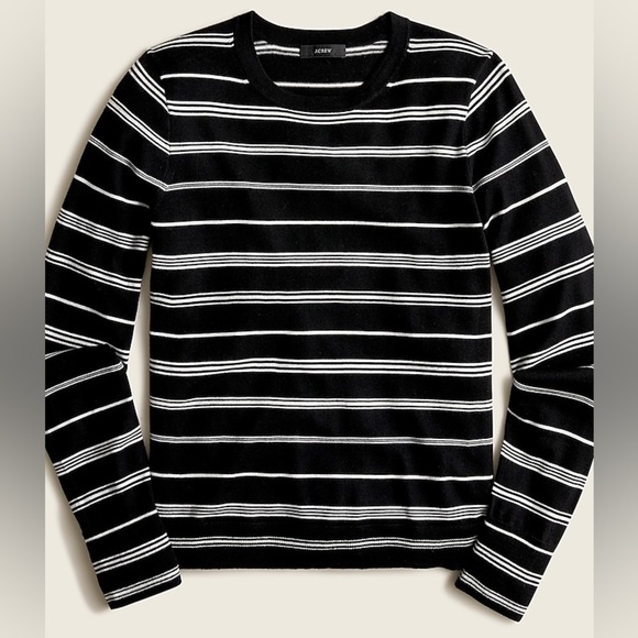 J. Crew | Margot Crewneck Merino Wool Sweater black white classic stripe - Picture 1 of 10